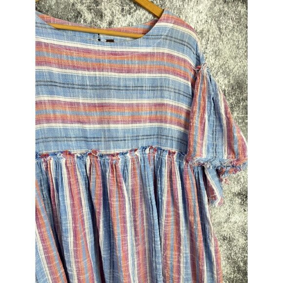 Free People Dress Womens Small Summer Night Striped Pockets Babydoll Mini Boho - Picture 4 of 16